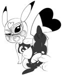  abdominal_bulge balls big_butt blush breasts butt cleft_tail clothed clothing cosplay_pikachu digital_media_(artwork) disembodied_penis duo erection female feral fur lenafluffeena looking_at_viewer male male/female mask monochrome nintendo nipples open_mouth penetration penis pikachu pikachu_libre pok&eacute;mon pok&eacute;mon_(species) pussy rear_view sex simple_background sweat thick_thighs tongue tongue_out vaginal vaginal_penetration video_games white_background wide_hips 