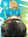  absurd_res big_butt blonde_hair blush breath_of_the_wild butt camel_toe cloroxformius_(artist) clothed clothing female green_eyes hair hi_res huge_butt humanoid hylian looking_at_viewer looking_back nintendo not_furry pointy_ears princess_zelda solo the_legend_of_zelda video_games 