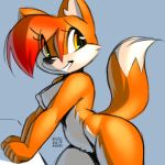  1:1 2019 anthro bent_over big_eyes biped black_nose blue_background breasts canid canine cheek_tuft crotch_tuft dipstick_tail eyelashes female fox fur hair head_tuft inner_ear_fluff light_fur looking_back mammal multicolored_fur multicolored_tail nipples nude orange_eyes orange_fur orange_hair pale_fur red_fox red_hair side_view signature simple_background smile solo tuft two_tone_fur two_tone_tail white_belly white_fur wide_hips xylas 