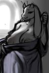  2019 anthro areola big_areola big_breasts boss_monster bovid breasts caprine clothing digital_media_(artwork) dress female flashing fur goat hi_res horn looking_at_viewer mammal mature_female nipples smile solo thick_thighs toriel undertale video_games white_fur xenoda 