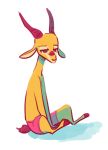  2019 ambiguous_gender antelope anthro barefoot bovid clothed clothing facial_markings fuel_(artist) fuel_(character) gazelle half-closed_eyes horn mammal markings simple_background sitting solo topless white_background 