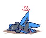  ambiguous_gender blush day-t dot_eyes lucario lying nintendo on_front pok&eacute;mon pok&eacute;mon_(species) simple_background solo sweat video_games white_background 