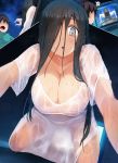  !! 1boy 1girl :o all_fours black_hair breasts cleavage collarbone commentary dress eyebrows_visible_through_hair hair_over_one_eye highres huge_breasts long_hair looking_at_viewer no_bra no_panties pov scared see-through short_sleeves silver television the_ring water_drop wet wet_clothes wet_dress wet_hair white_dress yamamura_sadako yuzumiya_mono 