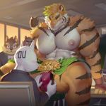  abs absurd_res anon bulge canid canine canis clothing domestic_dog embarrassed felid groping_bulge hi_res loincloth magan male male/male mammal moritaka muscular muscular_male nipples pantherine pecs public raccoon21 speedo swimwear tiger tokyo_afterschool_summoners video_games 
