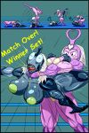  &lt;3 biceps big_breasts big_butt blue_skin breasts butt comic female fight gmilf hair horn invalid_tag muscular muscular_female pain pasties pink_skin ring saesar saliva scar scarab simple_background white_hair wrestling 