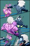  &lt;3 biceps big_breasts big_butt blue_skin breasts butt comic female fight gmilf hair horn invalid_tag muscular muscular_female pasties pink_skin punch ring saesar saliva scar scarab simple_background white_hair wrestling 