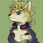  1:1 3_toes alternate_species blue_eyes bust_portrait canid canine canis domestic_dog feral feralized fur furrification giorno_giovanna jojo&#039;s_bizarre_adventure looking_at_viewer low_res magicalkoko mammal piercing portrait solo toes yellow_fur 