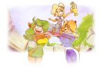  2019 ami_bandicoot anthro award bandicoot bare_legs bare_shoulders big_breasts black_nose blonde_hair bodysuit breasts cleavage clothed clothing coco_bandicoot crash_bandicoot_(series) curled_hair detailed_background digital_media_(artwork) dress female flower flower_in_hair fur green_eyes green_hair group hair hair_over_eye happy holding_object isabella_bandicoot lifting_up long_hair looking_up lostfox18 mammal marsupial naughty_dog open_mouth orange_fur outside overalls pink_flower plant race_queen size_difference skinsuit sky smile sony_corporation sony_interactive_entertainment standing stone teeth tight_clothing trophy video_games wavy_hair winner 