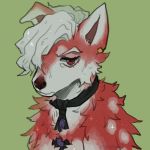  1:1 2018 alternate_species bust_portrait canid canine canis domestic_dog feral feralized fur furrification hair hair_over_eye jojo&#039;s_bizarre_adventure looking_at_viewer low_res magicalkoko mammal necktie pannacotta_fugo piercing portrait red_eyes solo spots spotted_fur white_fur white_hair 