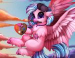  2019 absurd_res avian beak brush digital_media_(artwork) feathered_wings feathers female friendship_is_magic hi_res hippogryph looking_at_viewer my_little_pony outside paintbrush palette pridark silverstream_(mlp) solo wings 