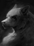  2019 anthro canid canine canis digital_media_(artwork) fur greyscale hi_res mammal monochrome portrait rhyu solo white_fur white_nose wolf 