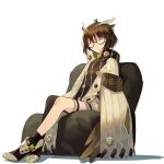  1girl absurdres animal_ears arknights black_legwear brown_hair chair closed_eyes closed_mouth facing_viewer glasses highres mixkechin short_hair simple_background sitting sleeping socks solo white_background 