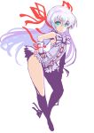  1girl al_azif aqua_eyes bangs bare_shoulders bow demonbane dress gloves hand_on_hip highres johan_(johan13) lavender_dress lavender_gloves lavender_hair long_hair red_bow red_ribbon ribbon short_dress simple_background sketch smile solo standing white_background 