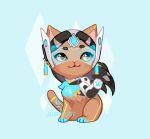  :3 black_eyes black_hair blizzard_entertainment blue_background blue_fur blue_pawpads brown_fur domestic_cat felid feline felis female feral feralized front_view fur hair justduet mammal overwatch pawpads pink_nose simple_background solo symmetra_(overwatch) video_games 