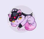  blizzard_entertainment dipstick_ears domestic_cat felid feline felis feral feralized fur grey_background grey_fur headgear justduet low_res mammal multicolored_ears multicolored_fur overwatch pink_fur purple_fur simple_background solo video_games widowmaker_(overwatch) yellow_eyes 