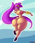  angstrom big_butt bottomless breasts butt capcom clothed clothing ear_piercing ear_ring female genie hair hi_res huge_butt humanoid long_hair piercing pointy_ears purple_hair shantae shantae_(series) signature solo thick_thighs video_games wayforward wide_hips 