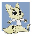  2019 anthro arctic_fox barefoot belly_tuft blue_background border bottomless canid canine cheek_tuft claws clothed clothing disney featureless_crotch fox fuel_(artist) knee_tuft mammal neck_tuft pawpads simple_background sitting skye_(zootopia) smile solo tight_clothing toe_claws tuft white_border zootopia 