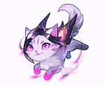  2018 black_hair domestic_cat felid feline felis female feral fur glistening glistening_hair grey_fur hair justduet kai&#039;sa_(lol) league_of_legends mammal multicolored_fur pink_eyes riot_games simple_background solo video_games white_background white_fur 