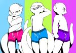  2018 abstract_background anthro boxer_briefs clothed clothing digital_drawing_(artwork) digital_media_(artwork) eli_(sexotheque) fur lutrine male mammal model mustelid pose sexotheque sexotheque_(copyright) sharp_teeth simple_background smile solo suggestive teeth topless underwear white_fur 