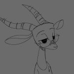  1:1 2019 antelope anthro bovid bust_portrait clothed clothing eyewear facial_markings fuel_(artist) fuel_(character) gazelle glasses grey_background greyscale horn mammal markings monochrome portrait simple_background solo 