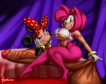  amy_rose angelauxes anthro balls big_balls big_breasts bow breasts clothing cock_lift disembodied_penis disney duo eulipotyphlan gloves hedgehog huge_balls humanoid_penis hyper hyper_penis looking_at_viewer male mammal minnie_mouse mouse murid murine navel penis rodent sitting smegma sonic_(series) thick_thighs wide_hips 