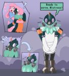  ! &lt;3 ... 2019 absurd_res anthro avian bird blue_eyes bottomless brainwashing bunnykisses clothed clothing collar digital_drawing_(artwork) digital_media_(artwork) drone duo english_text fur gas_mask glistening hi_res hug hypnosis lagomorph leporid lily_(bunnykisses) maid_uniform male mammal mask mind_control morshmarter_(character) open_mouth pink_fur rabbit rubber sequence simple_background spiral_eyes surprise text transformation uniform 