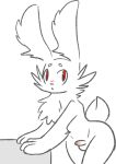  2019 alpha_channel anthro balls blush fluffy fur lagomorph leporid long_ears looking_at_viewer mammal milkpudding penis puffy_tail rabbit red_eyes simple_background small_penis transparent_background white_fur 