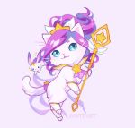  :3 blue_eyes clothing domestic_cat dot_eyes duo felid feline felis feral feralized fur hair janna_(lol) justduet league_of_legends low_res mammal pink_nose purple_hair riot_games simple_background staff video_games white_clothing white_fur 