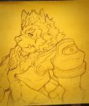  anthro armor canid canine canis demon facial_hair hair heylaw21 hi_res line_art male mammal marchosias scar simple_background solo tokyo_afterschool_summoners video_games wolf 