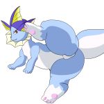  1:1 4_toes :3 ambiguous_gender blue_skin butt canid canine countershade_tail countershade_torso countershading eeveelution featureless_crotch hi_res looking_at_viewer lying mammal markings mohurin nintendo on_side pok&eacute;mon pok&eacute;mon_(species) red_eyes snout socks_(marking) solo spread_legs spreading toes vaporeon video_games white_countershading white_skin 