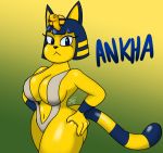  animal_crossing ankha_(animal_crossing) big_breasts breasts cleavage clothed clothing domestic_cat felid feline felis hand_on_hip looking_at_viewer mammal nintendo simple_background skimpy solo sparkpad standing video_games wide_hips 