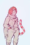  2019 anthro bottomwear clothed clothing felid hair heylaw21 male mammal nomad_(tas) pantherine red_eyes red_hair simple_background solo tiger tokyo_afterschool_summoners topwear video_games white_background 