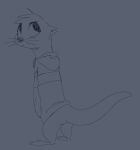  2019 anthro barefoot bottomless clothed clothing fuel_(artist) grey_background greyscale head_tuft hi_res hoodie looking_back lutrine mammal monochrome mustelid oliver_(fuel) rear_view simple_background solo standing whiskers 
