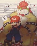  &lt;3 2019 anthro bearp_(artist) belly blush bowser bulge clothing duo group hi_res human humanoid_hands japanese_text koopa male male/male mammal mario mario_bros nintendo one_eye_closed overalls overweight overweight_male pd04140298 scalie shirt sitting text topwear video_games wink 