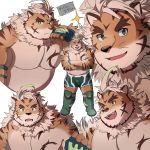  1:1 2019 absurd_res anthro belly bottomwear clothing felid hi_res hombretigre humanoid_hands japanese_text male mammal moobs overweight overweight_male pantherine shorts solo stakeho_lder teeth text tiger tokyo_afterschool_summoners video_games 