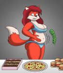  absurd_res bikini burger canid canine clothing doughnut female food fox hi_res lordstormcaller mammal pizza solo swimwear 