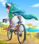  2019 absurd_res animal_genitalia animal_pussy anus bicycle butt dankflank digital_media_(artwork) equid equine equine_pussy fan_character feathered_wings feathers female hi_res hooves looking_at_viewer mammal my_little_pony outside pterippus puffy_anus pussy rock smile solo underhoof wings 