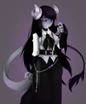  2019 animal_humanoid biped black_hair blue_eyes breasts clothing digital_media_(artwork) dragon dragon_humanoid dress female front_view hair hecatefroz horn humanoid long_hair looking_at_viewer panty_hose purple_eyes scale shy smile solo standing 