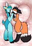  2019 anthro antlers bloo_the_fox canid canine cervid colar collar digital_media_(artwork) duo eyelashes eyes_closed fluffy fluffy_tail fox frosty_the_deer fur girly hair horn humanoid kissing lgbt lgbtq love male male/male mammal partners paws raitime relationship romantic romantic_couple 