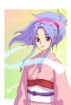  1girl blue_hair botan_(yuu_yuu_hakusho) closed_mouth commentary_request japanese_clothes kimono long_hair looking_at_viewer ponytail purple_eyes solo yuu_yuu_hakusho 