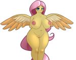  2019 areola big_breasts breasts equid equine eyelashes female fluttershy_(mlp) friendship_is_magic hair hi_res huge_breasts looking_at_viewer mammal mercurial64 my_little_pony navel nipples nude pterippus pussy simple_background solo spread_wings white_background wings 