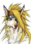  2015 alternate_species black_fur blonde_hair blue_eyes bust_portrait canid canine daemon_amadare deidara feral feralized fur furrification hair headband inner_ear_fluff mammal naruto portrait solo tan_fur translucent translucent_hair white_fur 