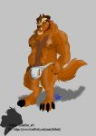  abs absurd_res anthro beast_(disney) beauty_and_the_beast biceps big_muscles blue_eyes brown_fur chest_fur claws clothing digital_media_(artwork) digitigrade disney fallbeil fur hairy hi_res horn male mane monster muscular muscular_male nipples nude pubes simple_background standing underwear 