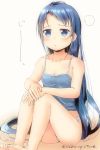  ... alternate_costume artist_name bangs bare_arms bare_legs bare_shoulders barefoot blue_eyes blue_hair blue_shirt blush breasts camisole cleavage collarbone commentary_request gradient gradient_background hand_on_own_knee kantai_collection knees_up long_hair looking_at_viewer mae_(maesanpicture) panties pout samidare_(kantai_collection) shiny shiny_hair shirt sidelocks simple_background sitting small_breasts swept_bangs underwear very_long_hair white_panties 