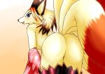  asian_mythology bent_over blush boots butt canid canine clothing east_asian_mythology female footwear fox fox_spirit hakumen legwear mako_030201 mammal multi_tail mythology presenting presenting_hindquarters thigh_boots thigh_highs tokyo_afterschool_summoners undressing video_games 