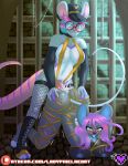  absurd_res anthro bound chain choker cum domination dungeon duo eyewear female female_domination fishnet glasses hi_res intersex invalid_tag ladypixelheart mammal mouse murid murine rat rodent rope 