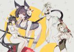  4girls :o ahoge animal_ears azur_lane bare_legs bent_over bikini black_bikini black_hair blonde_hair blue_eyes blue_swimsuit blush bow breast_hold breasts brown_eyes casual_one-piece_swimsuit cat_ears cat_tail choker cleavage covered_navel criss-cross_halter earrings eyebrows_visible_through_hair eyewear_on_head fang flip-flops flower front-tie_bikini front-tie_top hair_bow hair_flower hair_ornament hair_over_shoulder halterneck heart heart-shaped_pupils heart_ahoge highres hood_(azur_lane) hood_(sunlit_lady)_(azur_lane) jewelry katana large_breasts long_hair low_ponytail mask mask_on_head multiple_girls navel navel_cutout old_school_swimsuit one-piece_swimsuit ponytail portland_(azur_lane) red_eyes saimon_ma sandals school_swimsuit side_ponytail silver_hair sitting smile sunglasses swimsuit sword symbol-shaped_pupils tail takao_(azur_lane) takao_(beach_rhapsody)_(azur_lane) thighhighs very_long_hair weapon white_legwear white_swimsuit yamashiro_(azur_lane) 