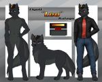  2019 5_fingers absurd_res anthro black_fur black_hair black_nose canid canine canis digital_media_(artwork) feral fur hair hi_res mammal midriff model_sheet mykegreywolf red_eyes solo standing wolf 