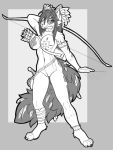  2019 anthro arrow bow breasts canid canine canis digital_media_(artwork) female hair hi_res holding_object holding_weapon mammal nipples pussy solo tales_foxdale weapon wolf 