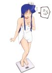  aizawa_chizuru bathroom_scale blue_hair breasts cleavage closed_eyes covering long_hair naked_towel nanchang nude nude_cover pale_face shinryaku!_ikamusume tears towel weighing_scale weight_conscious white_towel 